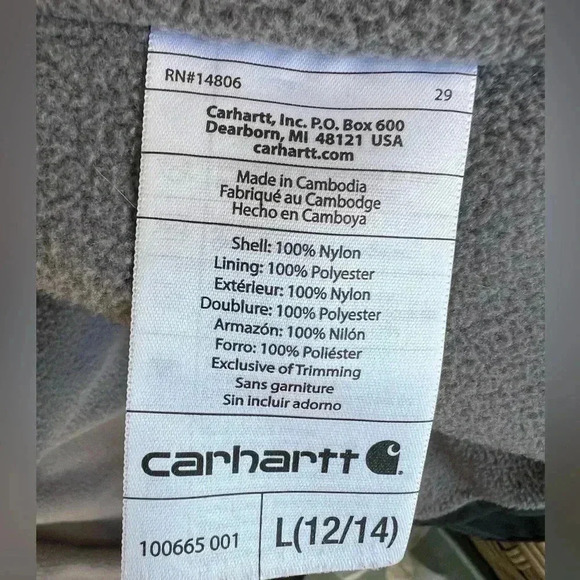 Carhartt Women’s Fleece Lined Hooded Full Zip Nylon Black Jacket Sz L - Picture 15 of 16